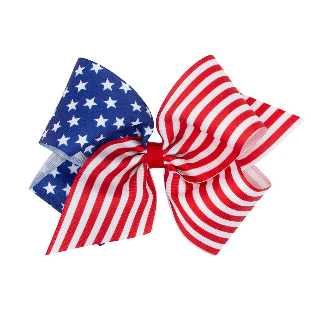 Wee Ones Girls Hair Bow - Patriotic Stars & Stripes - Royal Blue