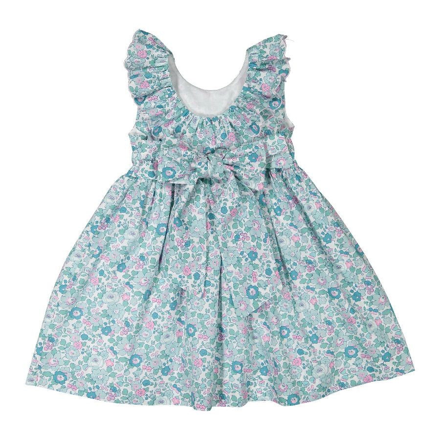 Sal & Pimenta Girls Dress - Aqua Betsy Liberty Floral with V-Back