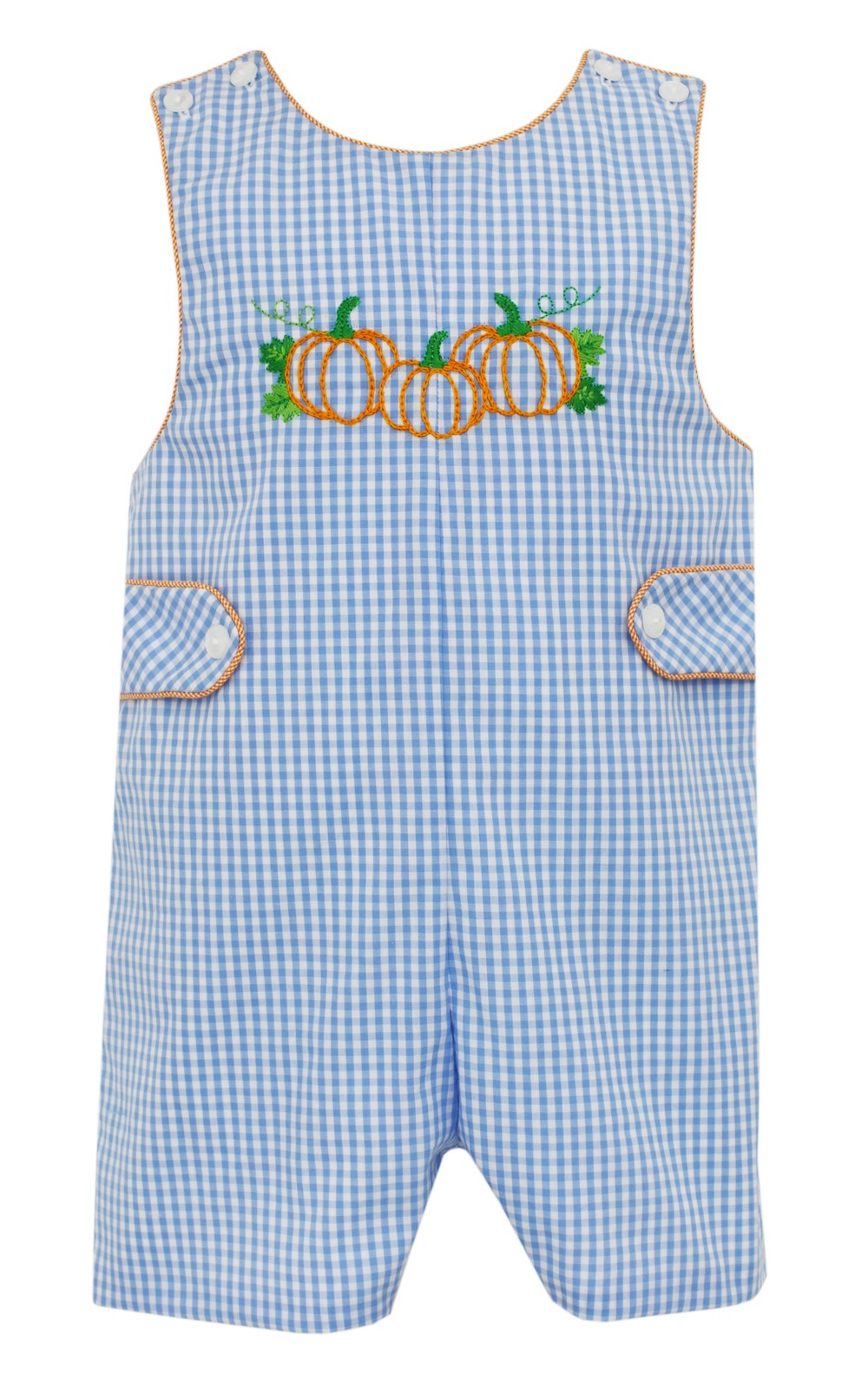Anavini Boys Light Blue Gingham Embroidered Pumpkins Jon Jon by Anavini