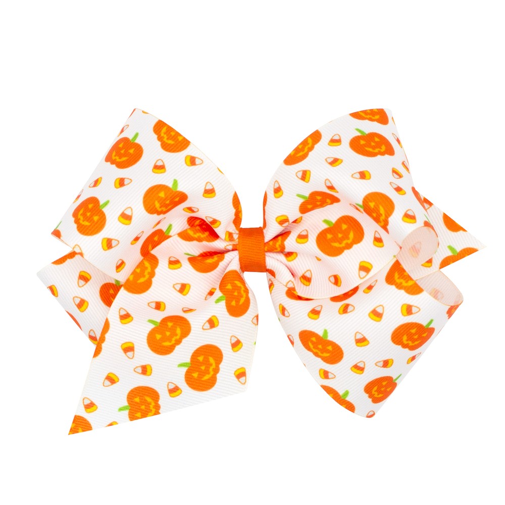 Wee Ones Girls Halloween Hair Bow - Orange Jack 'o Lanterns & Candy Corn