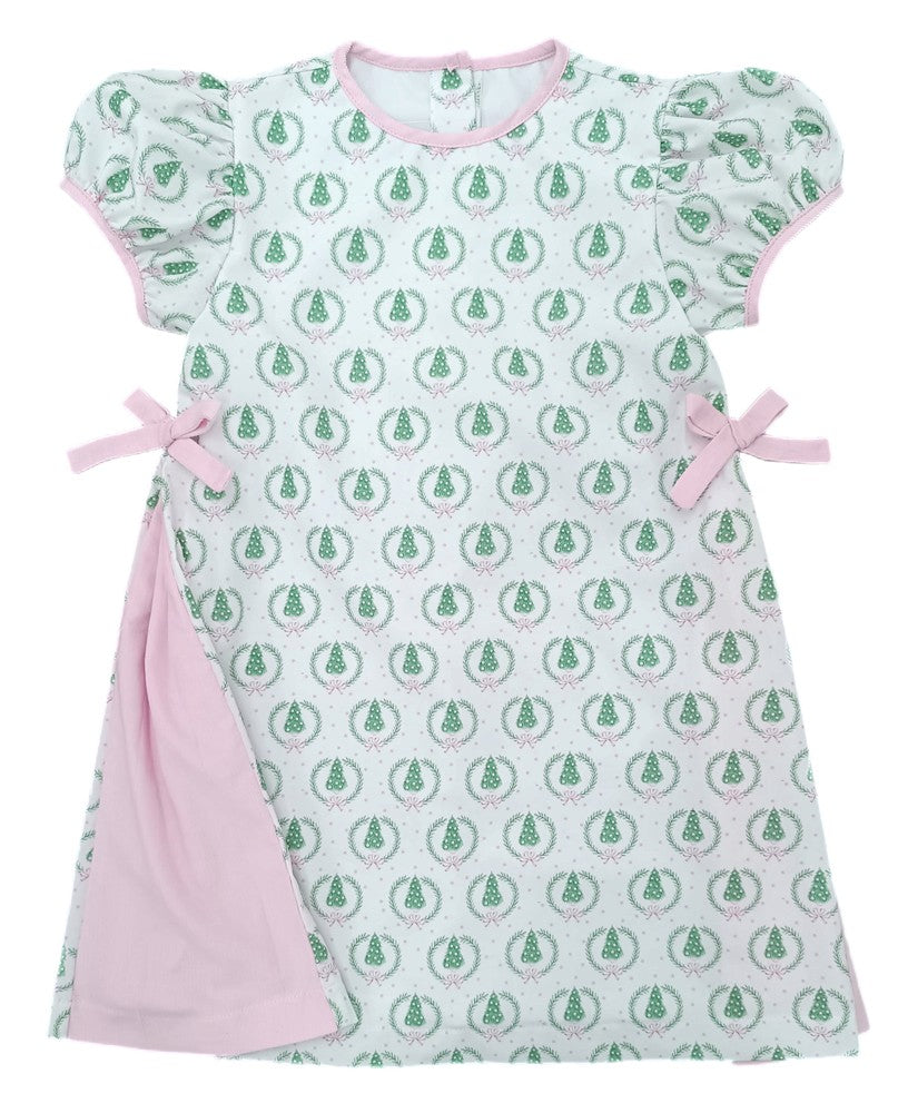 James & Lottie Cece Trees Pleat Dress with Pink Cord Details
