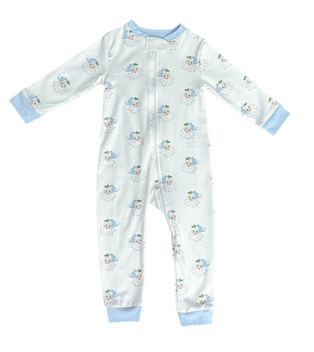 James & Lottie Christmas Zip Up One Piece Pajamas - Blue Santa Claus