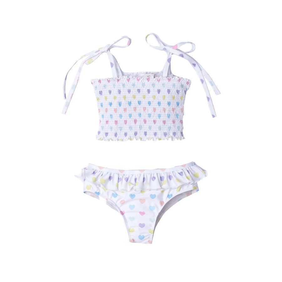 Sal & Pimenta Girls Swimsuit - Pastel Funny Hearts- Smocked Bikini