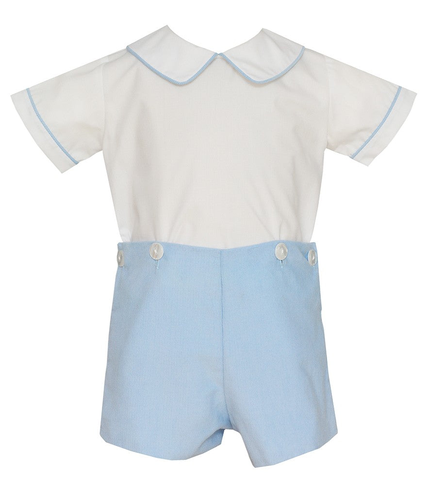 Petit Bebe Baby / Toddler Boys Blue Corduroy Button On Shorts Outfit