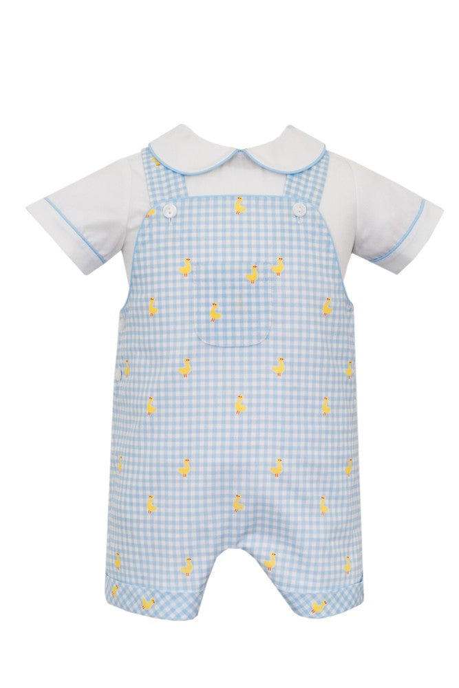 Anavini Boys Blue Check Easter Ducks Print Shortall with Shirt
