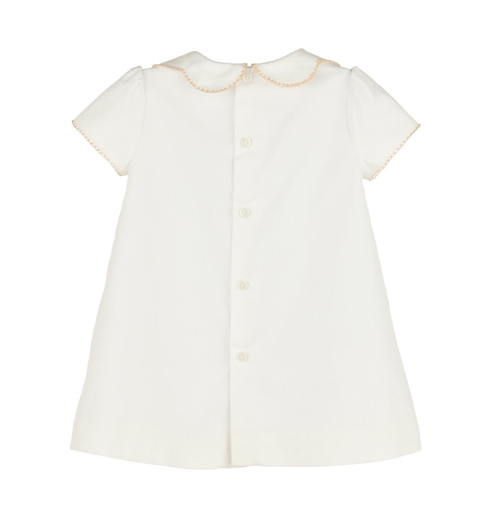 Luli & Me Baby Girls Dress - Ivory with Tan Embroidery Flowers by Luli & Me