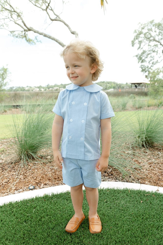 Bailey Boys Dressy Shorts Set - Blue Micro Check