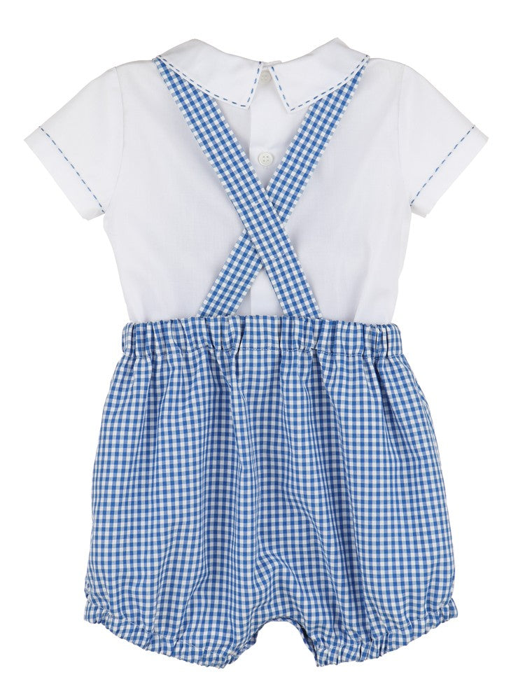 Luli & Me Boys Navy Blue Check Shortall Set with Pocket by Luli & Me