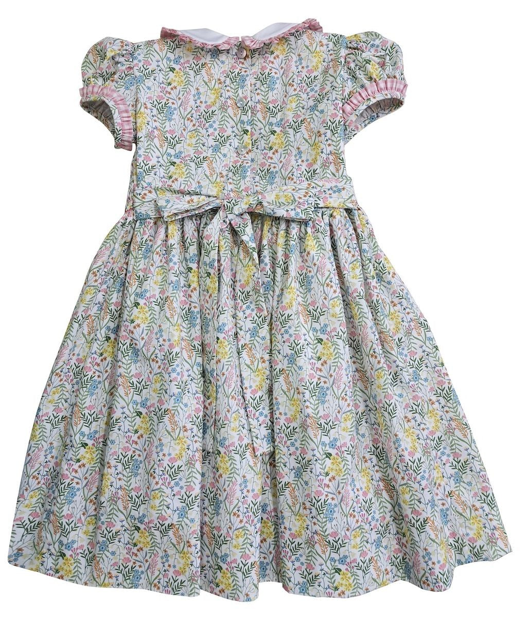 Marco & Lizzy Girls Pink Floral Dress with Collar - Fully Smocked Bodice by Marco & Lizzy
