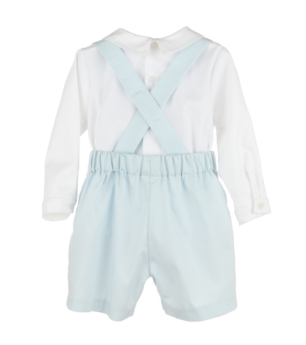 Luli & Me Boys Timeless Bliss Smocked Suspender Shorts Set - Blue by Luli & Me