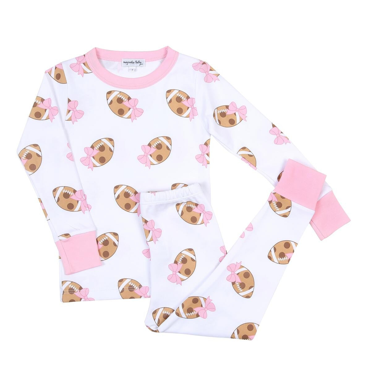 Magnolia Baby - Girls Football Cookies Touchdown Long Pajamas - Pink by Magnolia Baby