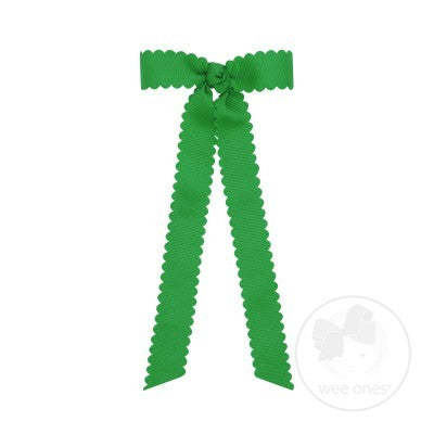 Wee Ones Girls Grosgrain Hair Bow with Streamers - Scallop Edge - Green