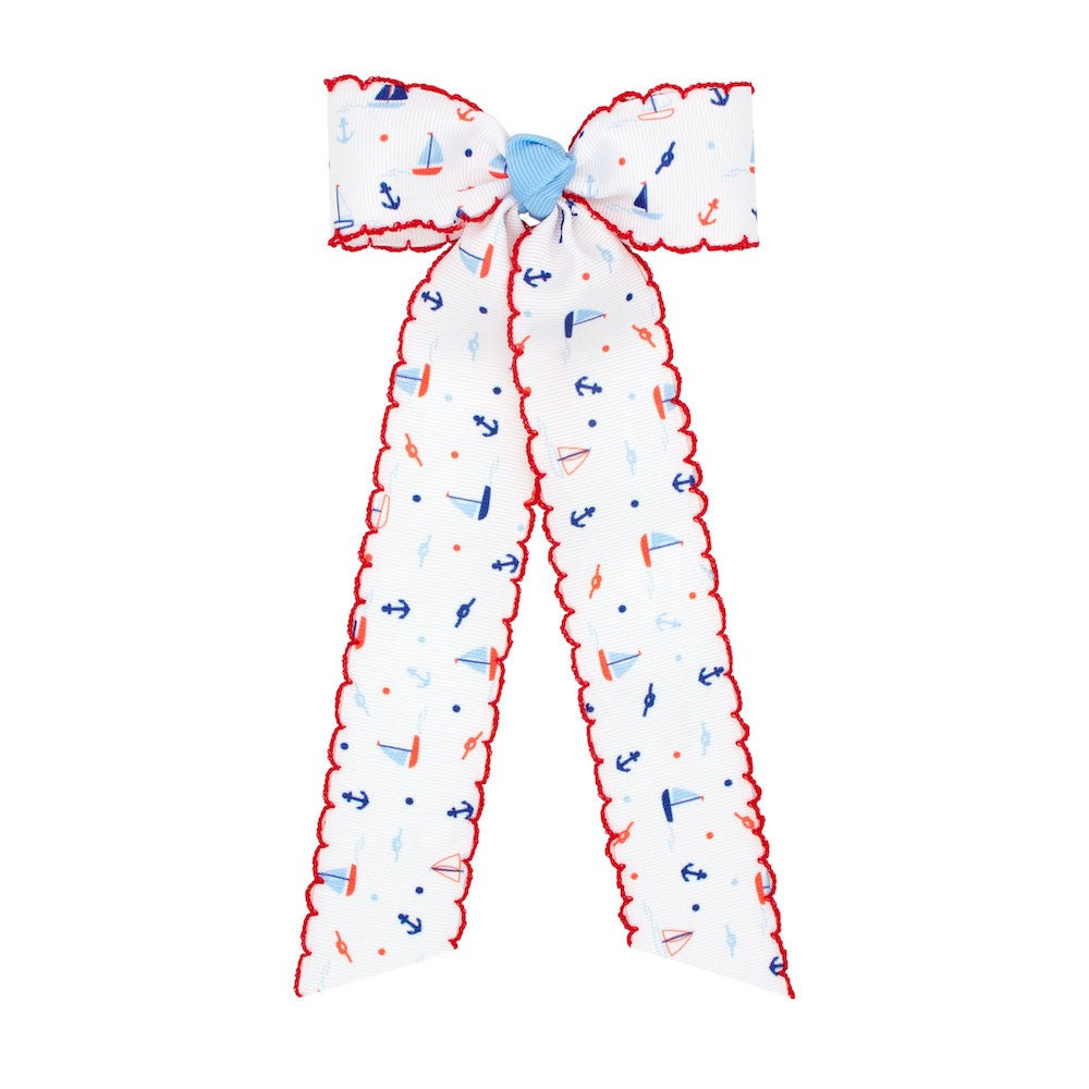 Lullaby Set Girls Lola Long Hair Bow with Streamers - Nautical Print