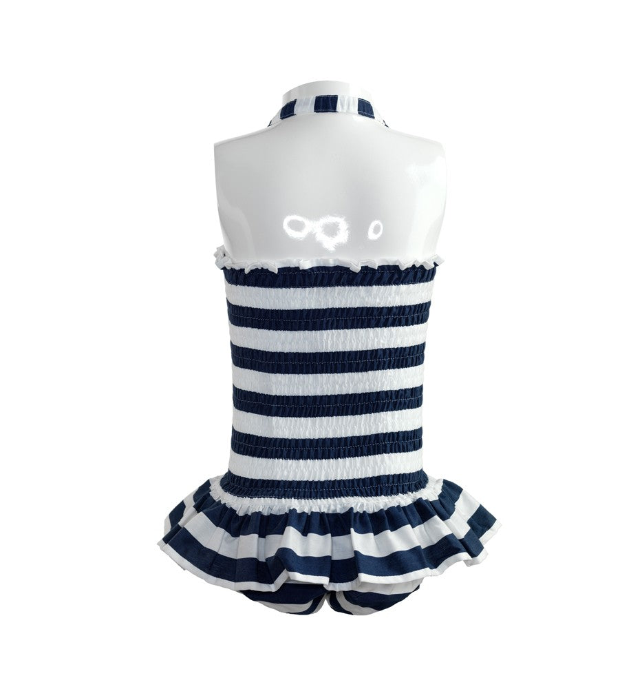 Rachel Riley London Girls Navy Blue Breton Stripe Ruched Swimsuit by Rachel Riley