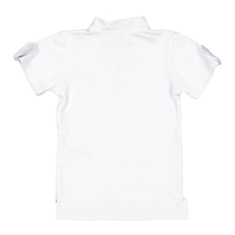 Sal & Pimenta Boys White Polo Shirt - Nautical Print Trim