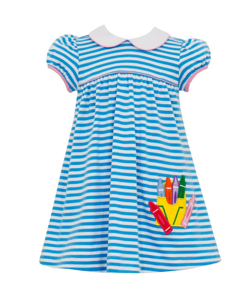 Claire & Charlie Girls Knit Dress - Turquoise Stripes - School Crayons