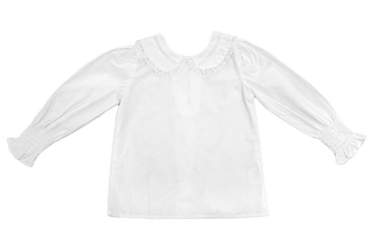 LuLu BeBe Girls White Joy Lace Peter Pan Collar Tie Back Blouse - Long Sleeves