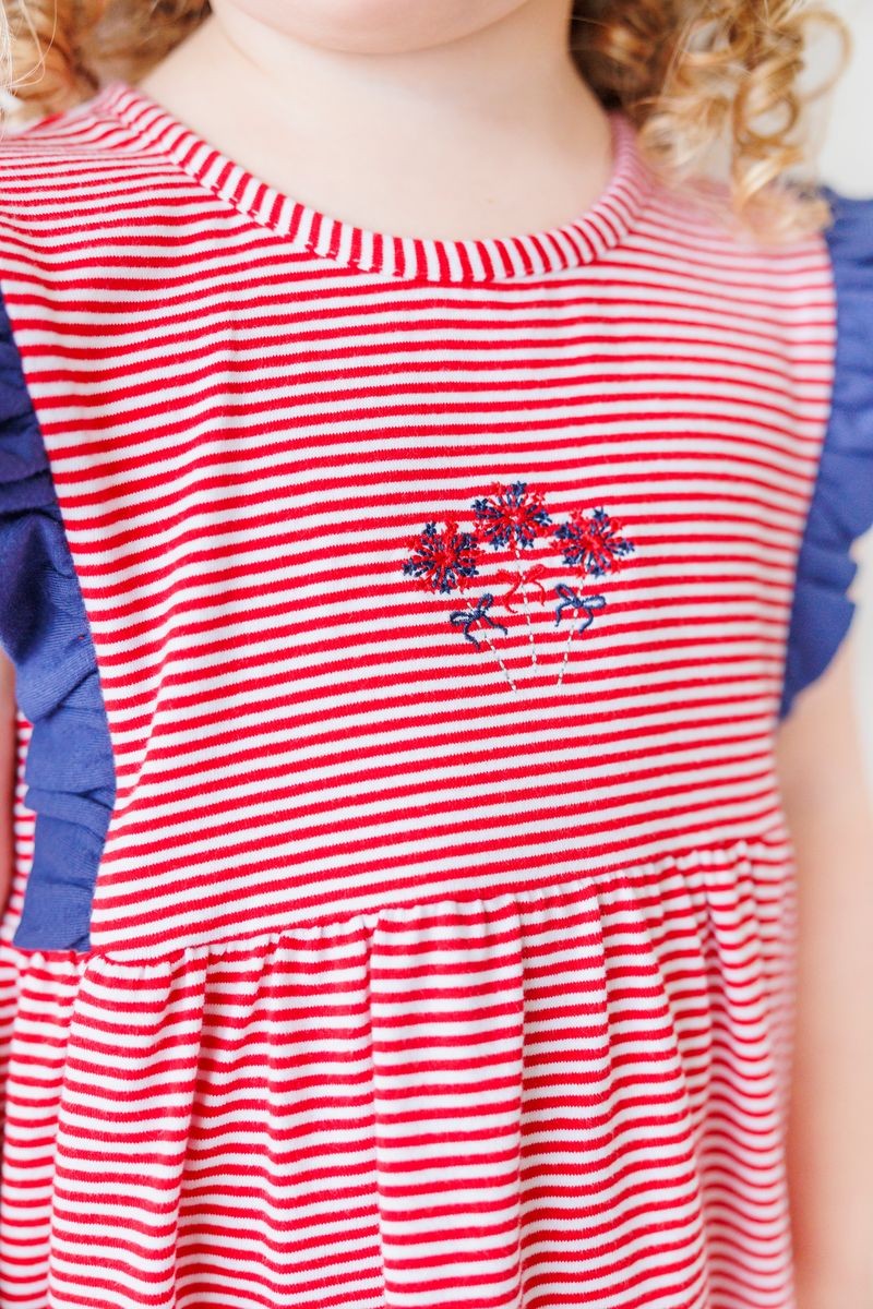 Itsy Bitsy Girls Red Patriotic Dress - Navy Blue Ruffles