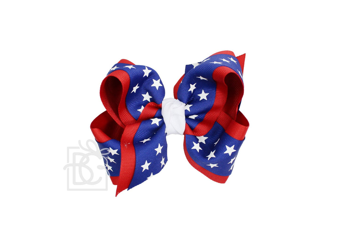 Beyond Creations Girls Layered Patriotic Star Printed Grosgrain Bow - Royal Blue