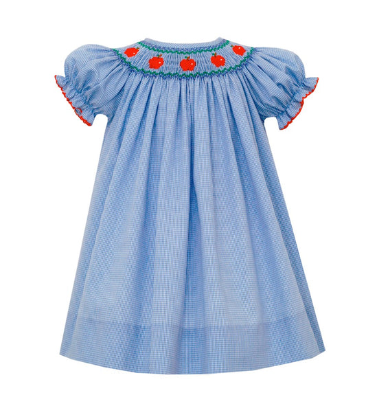 Petit Bebe Girls Blue Check Dress - Smocked Apples - Bishop