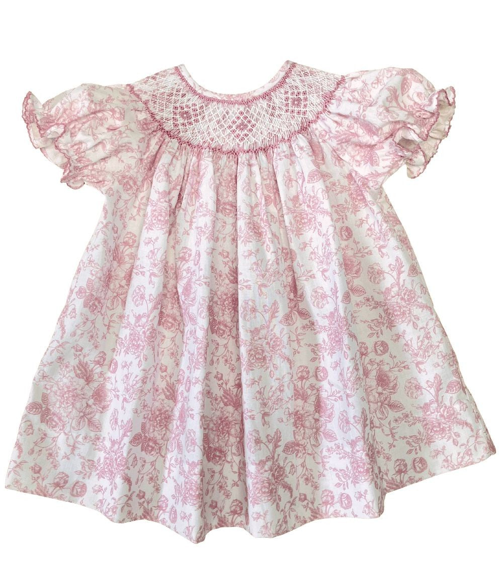 LuLu BeBe Girls Sweet Pink Toile Smocked Bishop Dress by LuLu BeBe
