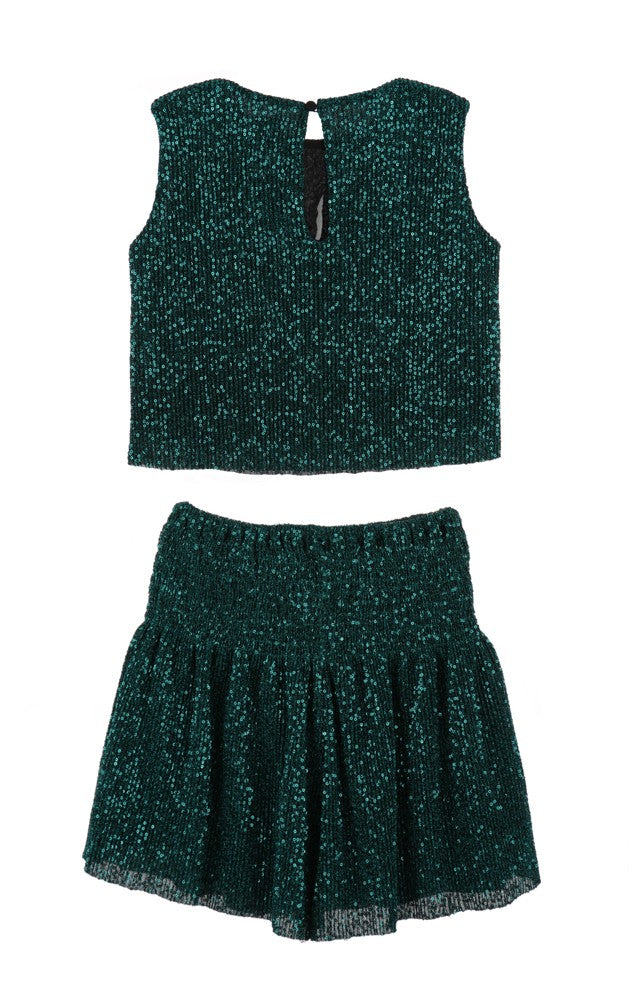 Luli & Me Gabby Girls Holiday Sparkle Twinkle Skirt Set - Green