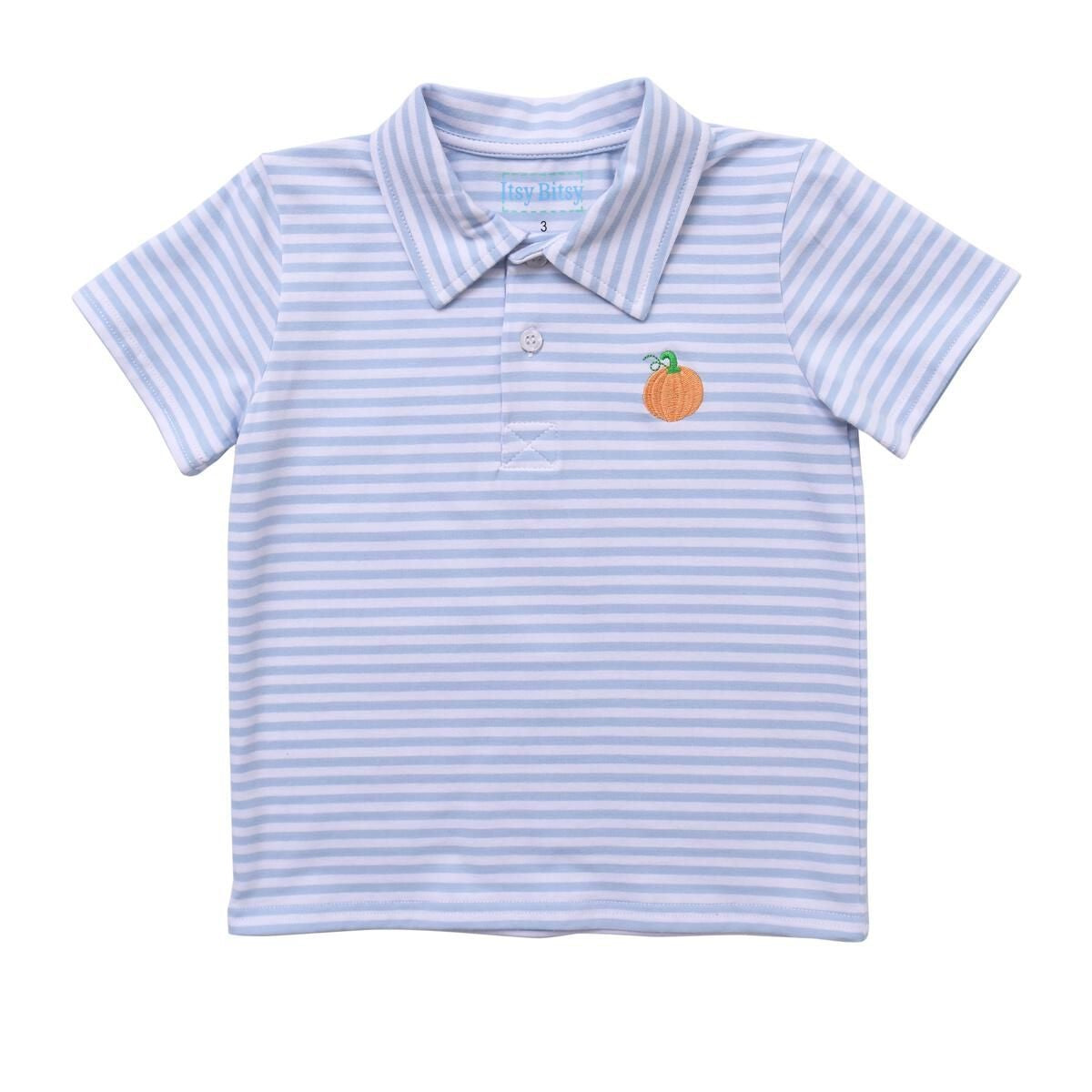 Itsy Bitsy Boys Blue Striped Pumpkin Polo Shirt