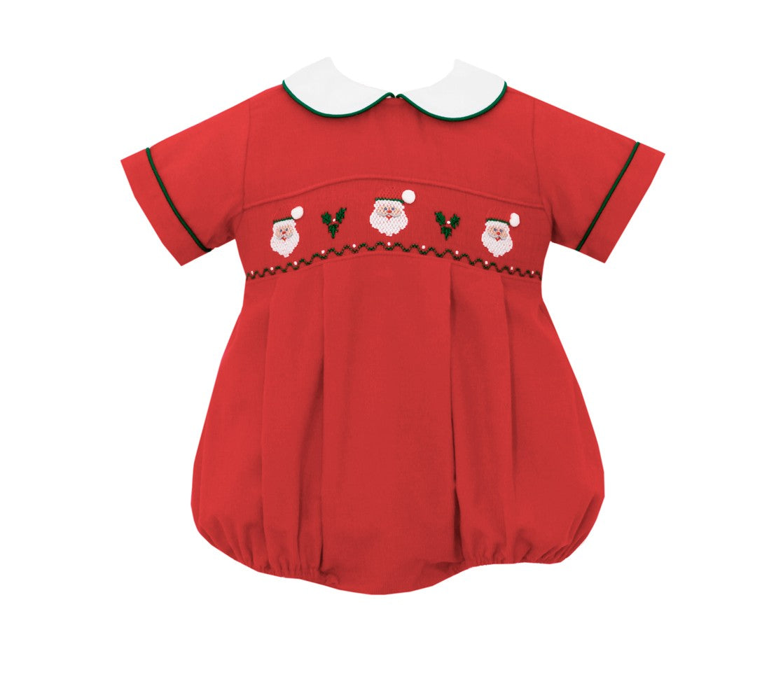 Petit Bebe Baby Boys Red Corduroy Smocked Santa Faces Bubble by Petit Bebe