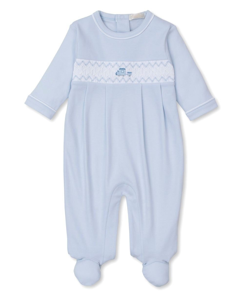 Kissy Kissy Baby Boys Light Blue Smocked Train Footie