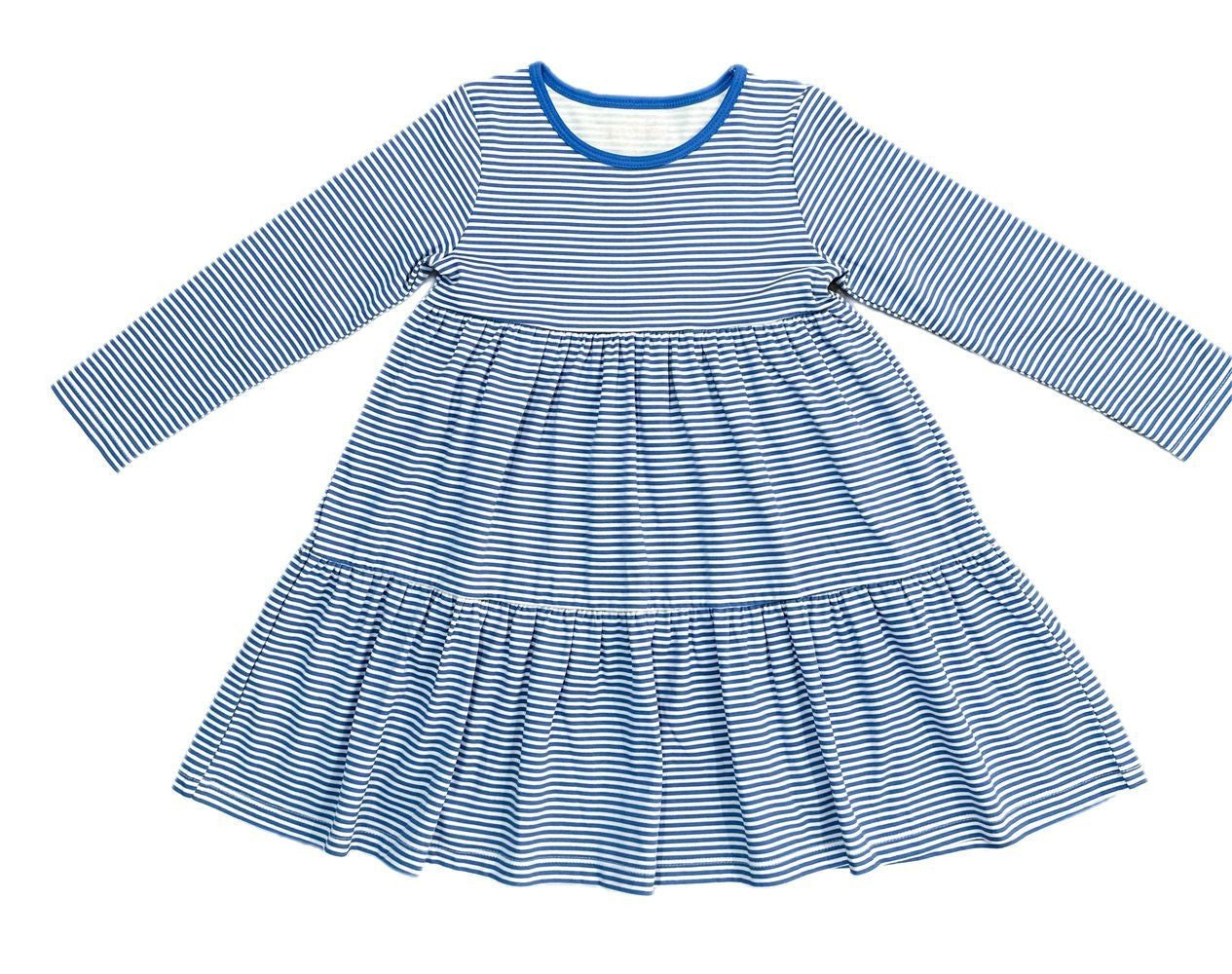 James & Lottie Girls Brynn Knit Dress - Royal Blue Stripes