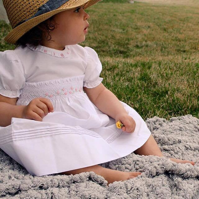 Feltman Brothers Baby Girls Smocked Rose Garden Dress with Puff Sleeves - Pink by Feltman Brothers