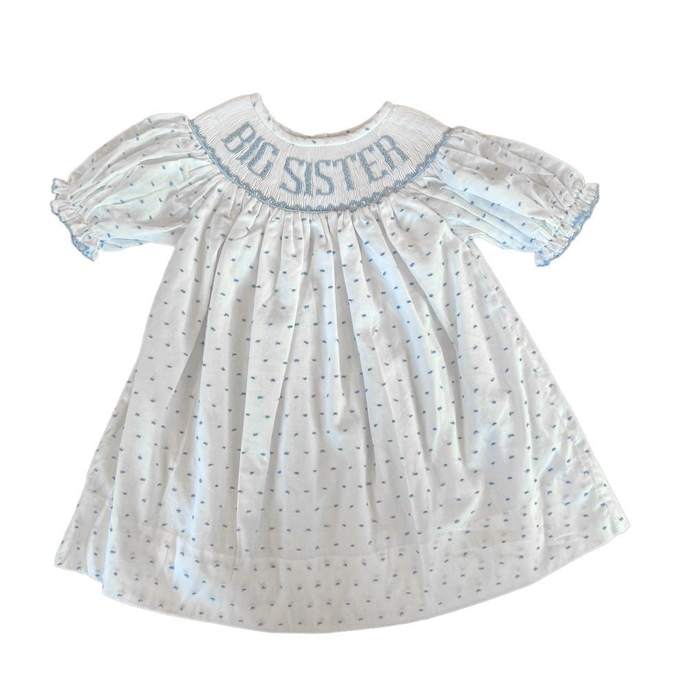 Shop Teeta Girls Swiss Dot Smocked Big Sister Dress - Blue by Shop Teeta