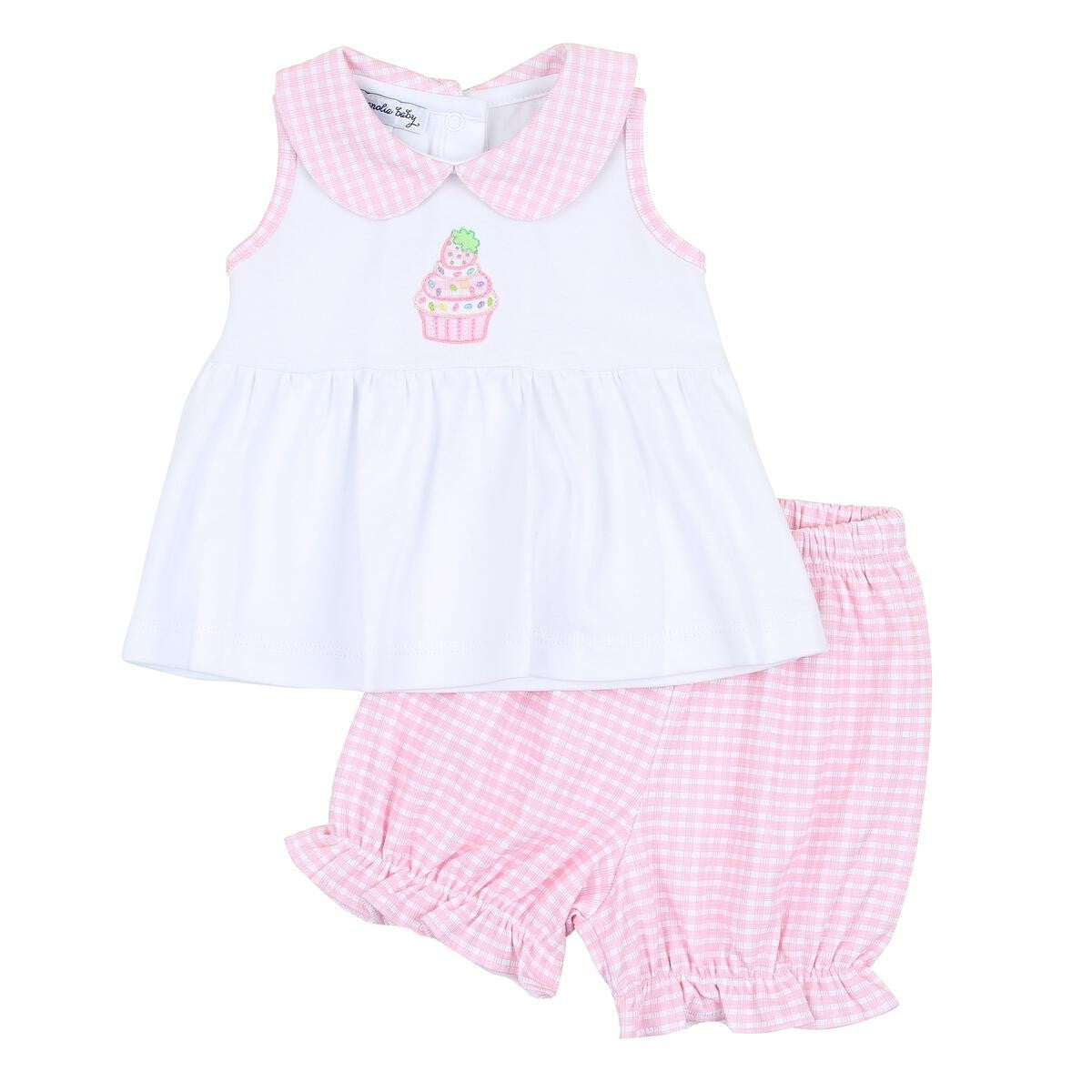 Magnolia Baby Girls Pink Check Strawberry Birthday Cupcake Bloomers Set by Magnolia Baby