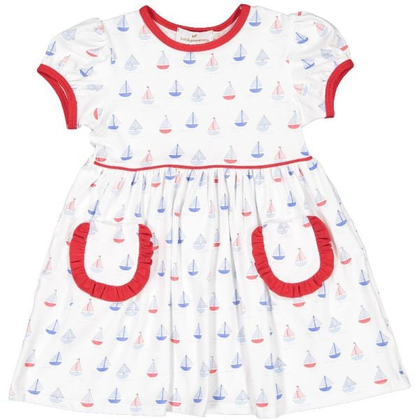 Sal & Pimenta Girls A-Line Dress - Day at Sea Boats Print - Pockets