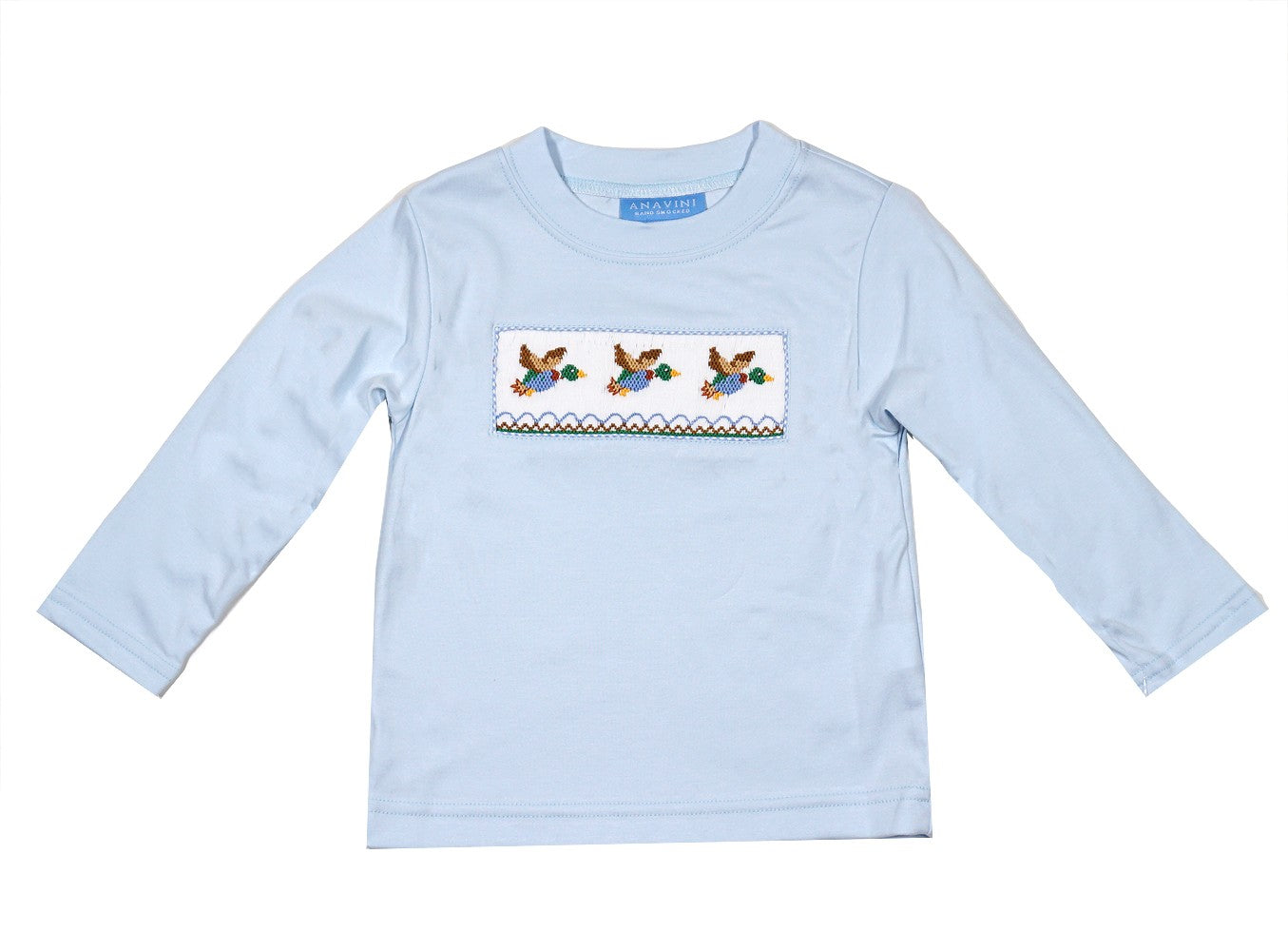 Anavini Boys Light Blue Shirt - Smocked Mallard Ducks