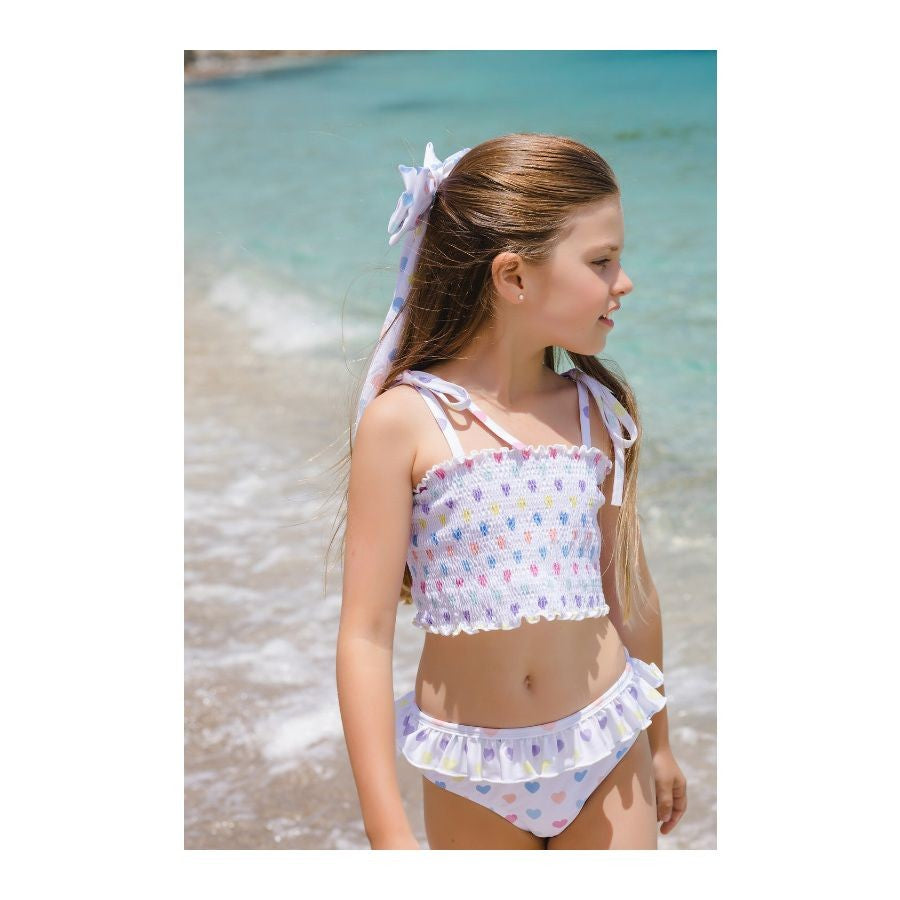 Sal & Pimenta Girls Swimsuit - Pastel Funny Hearts- Smocked Bikini