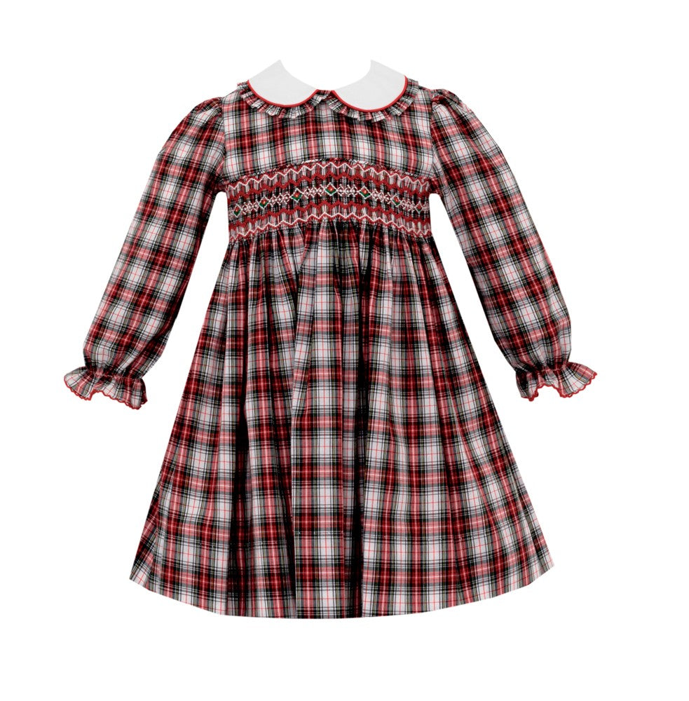 Petit Bebe Girls Red Holiday Plaid Smocked Christmas Dress - Ruffle Collar & Long Sleeves Best Dressed Child Petit Bebe Girls Red Holiday Plaid Smocked Christmas Dress - Ruffle Collar & Long Sleeves Best Dressed Child