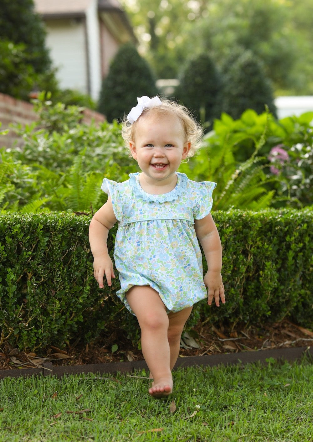 Trotter Street Kids Baby Girls Blue Blooming Floral Ruffle Bubble