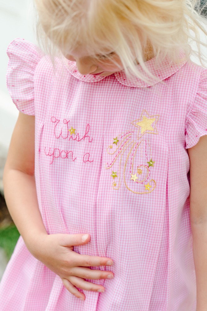 Proper Peony Girls Dress - Pink Gingham - Wish Upon a Star - Flutter Sleeves