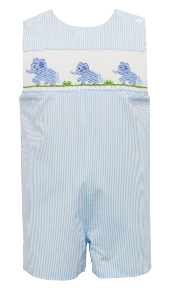 Anavini Velani Baby / Toddler Boys Blue Stripe Smocked Elephants Jon Jon