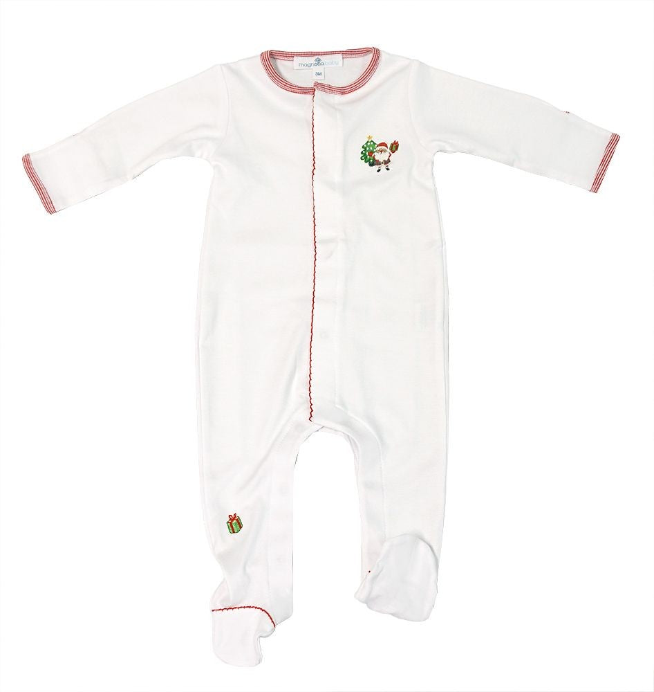 Magnolia Baby Jolly Holiday White Embroidered Santa Christmas Footie by Magnolia Baby