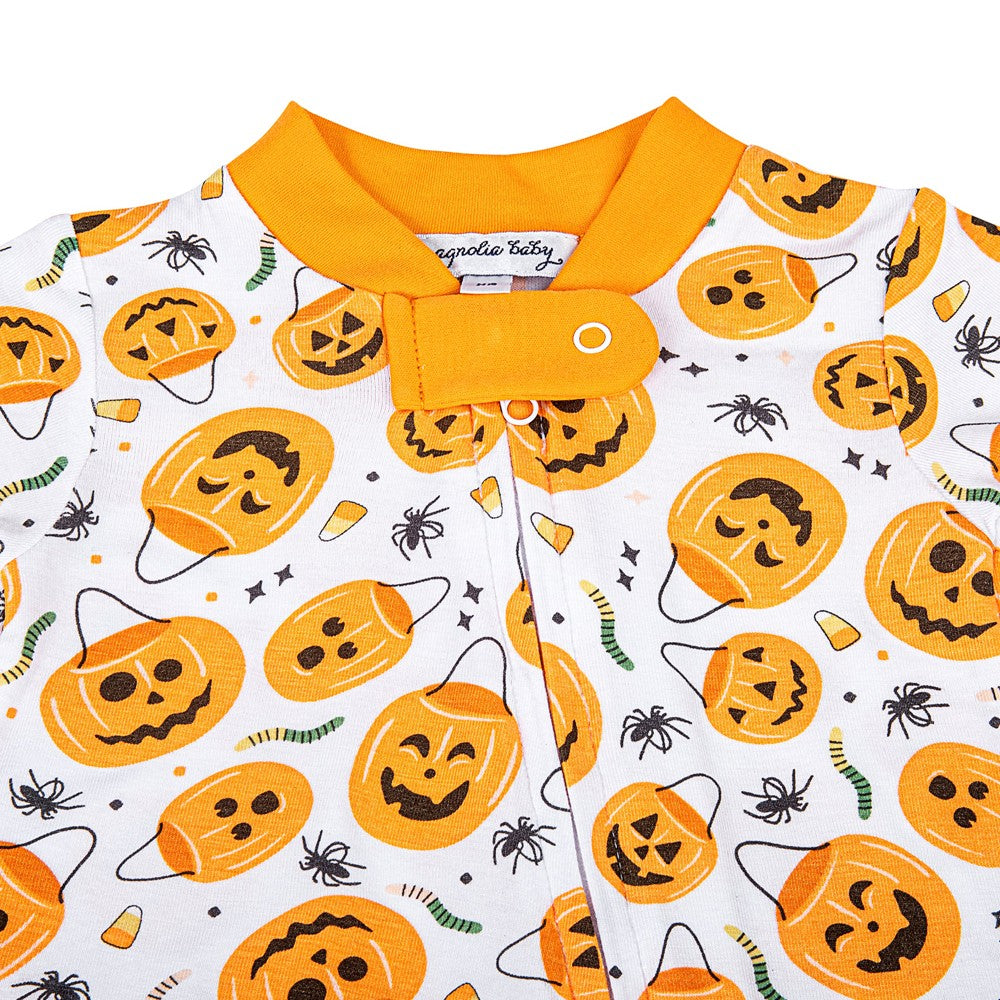Magnolia Baby Jack O' Lantern Jamboree Orange Printed Zipper Footie by Magnolia Baby