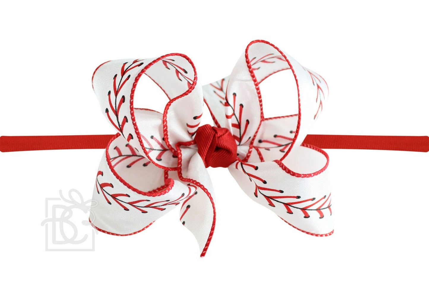Beyond Creations Girls Layered Grosgrain Bow on Pantyhose Headband - Red with Baseball Ribbon