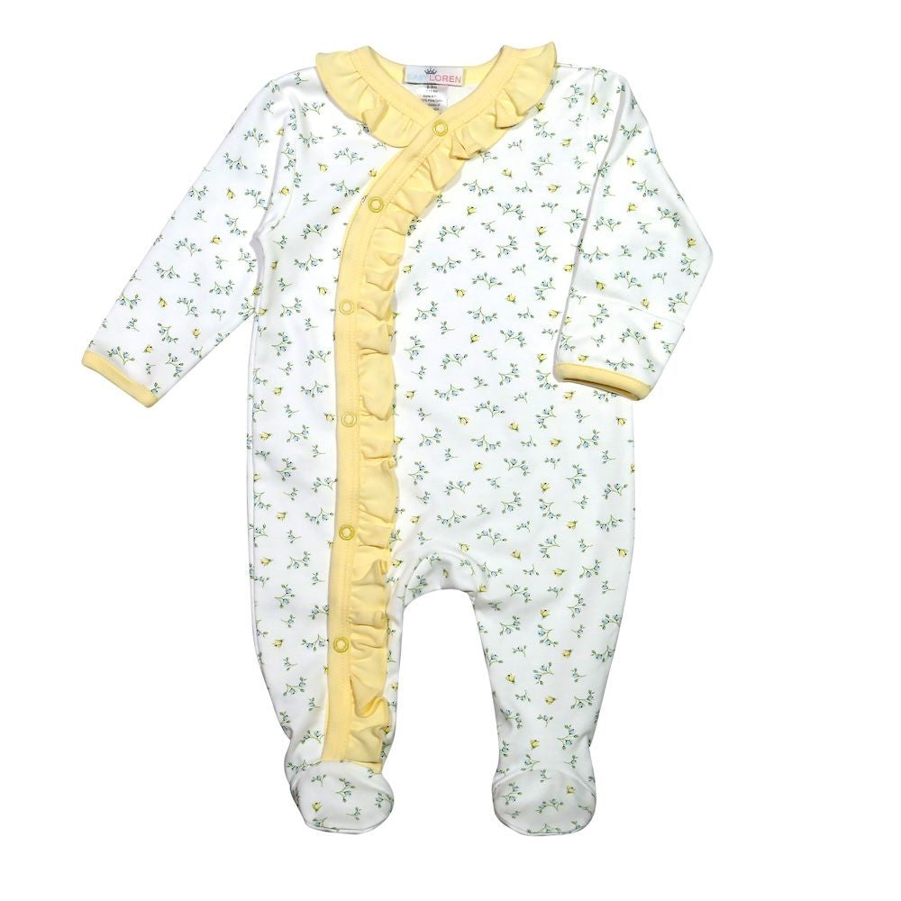 Baby Loren Pima Girls Hazel Yellow Floral Ruffle Footie