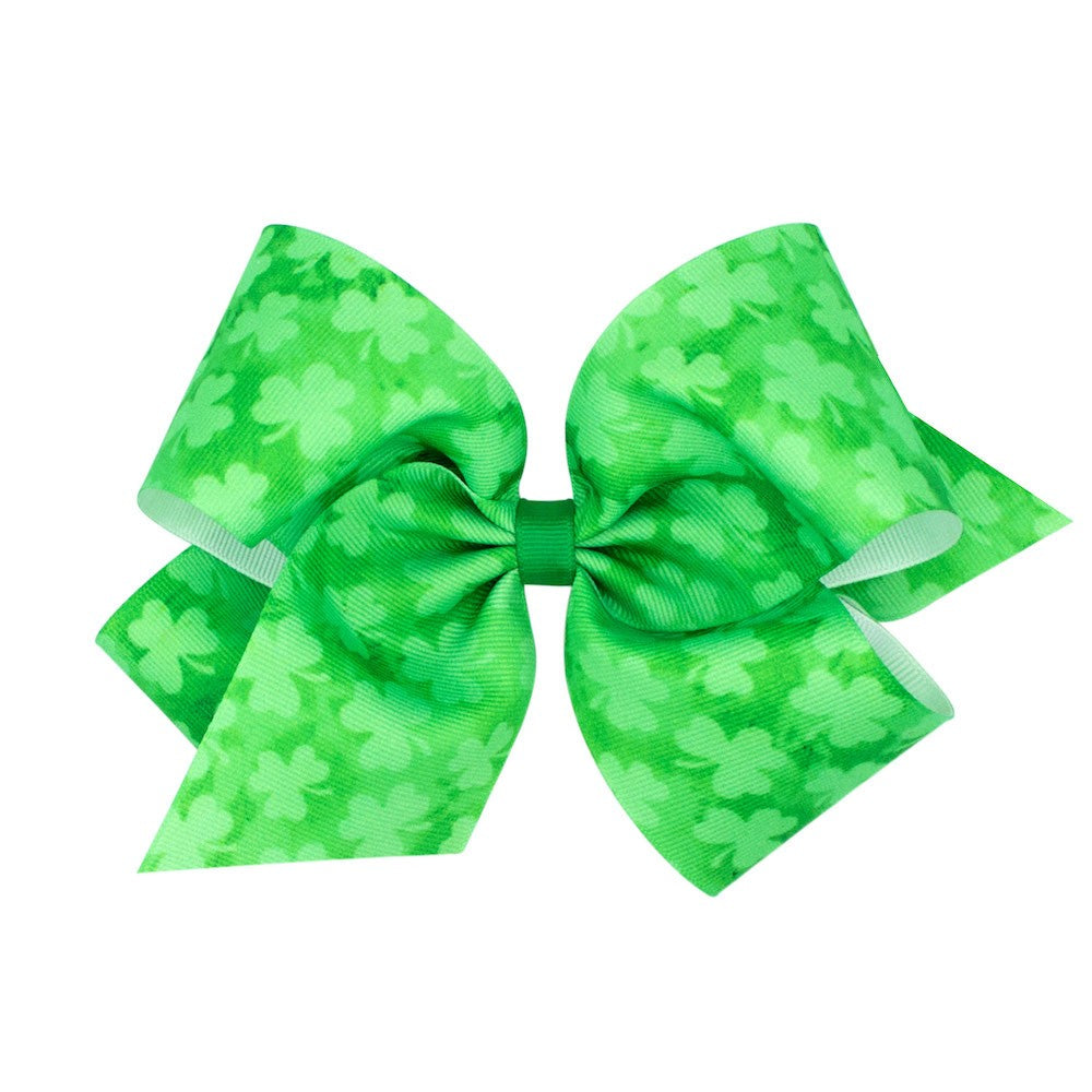 Wee Ones Girls Hair Bow on Clip - Shamrocks - Green Tie Dye