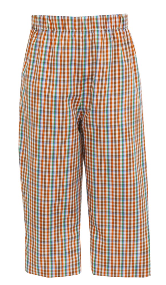 Claire & Charlie Boys Pull On Pants - Orange / Brown Fall Plaid by Claire & Charlie