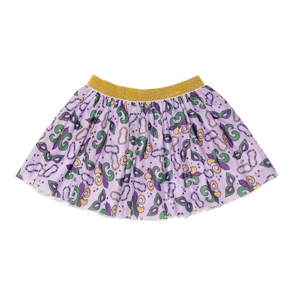 Sweet Wink Girls Lavender Mardi Gras Tutu Skirt - Print