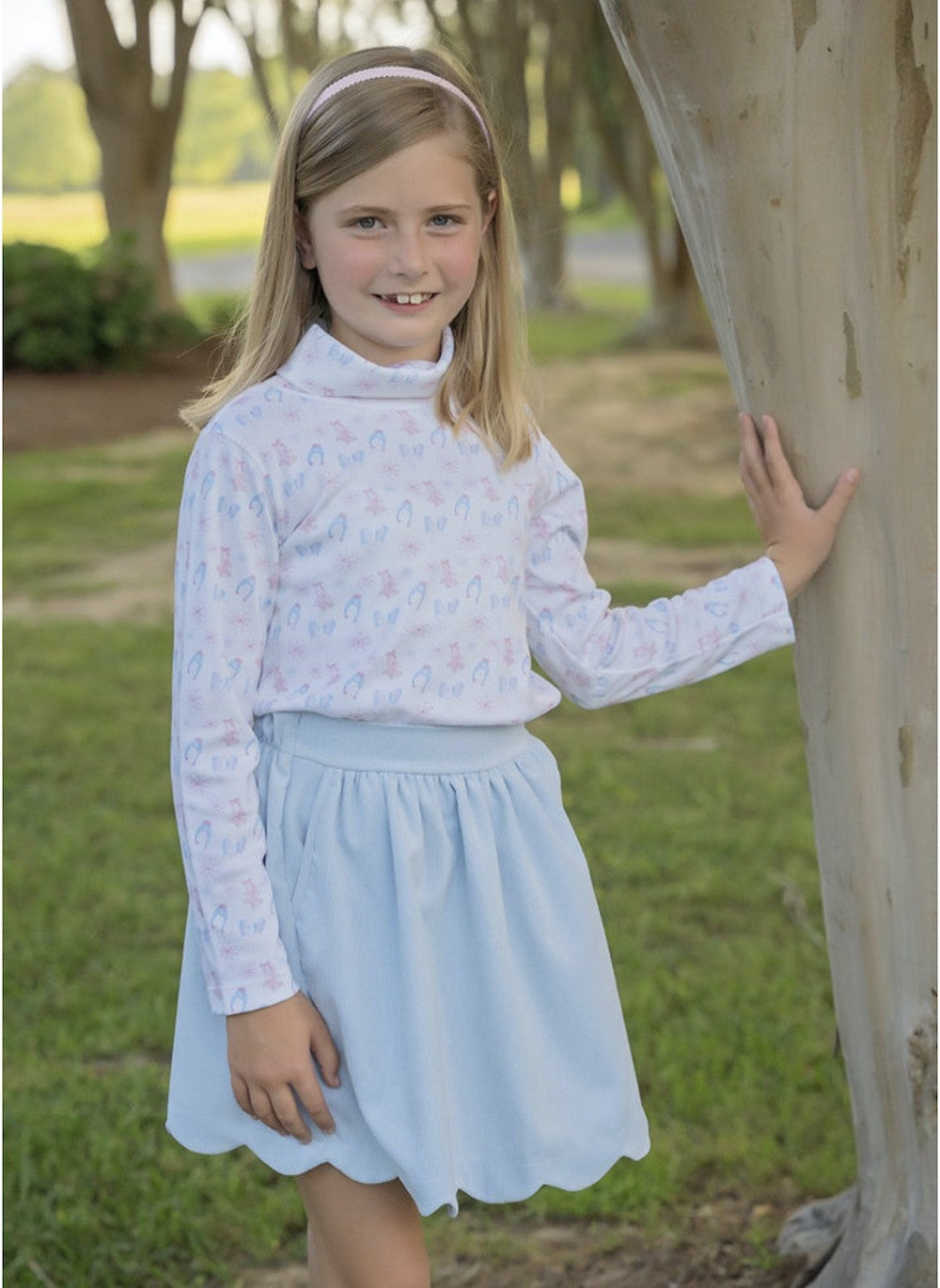 James & Lottie Girls Cord Sophie Scallop Skirt - Light Blue by James & Lottie