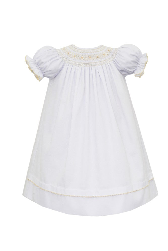 Anavini Girls White Pique Bishop Dress - Smocked in Ecru by Anavini