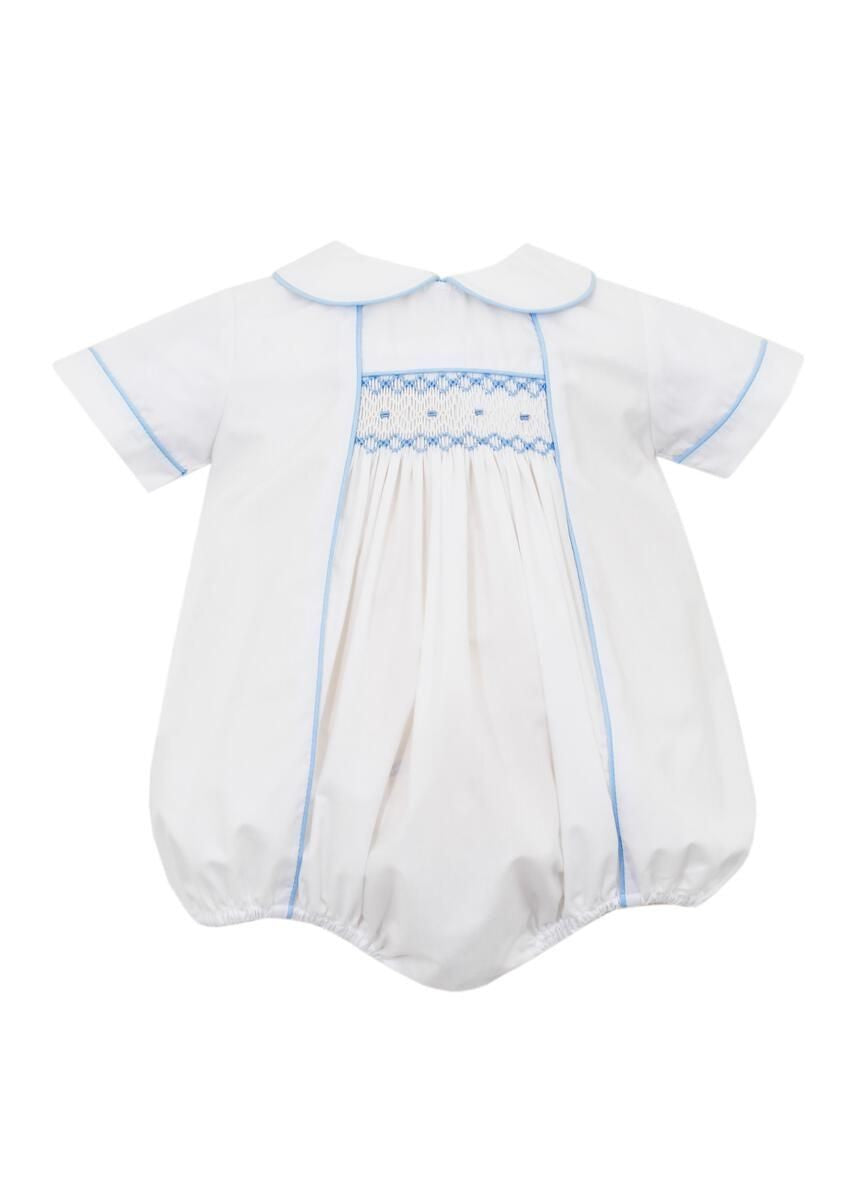 Petit Bebe Newborn Baby Boys White Bubble - Smocked in Blue by Petit Bebe